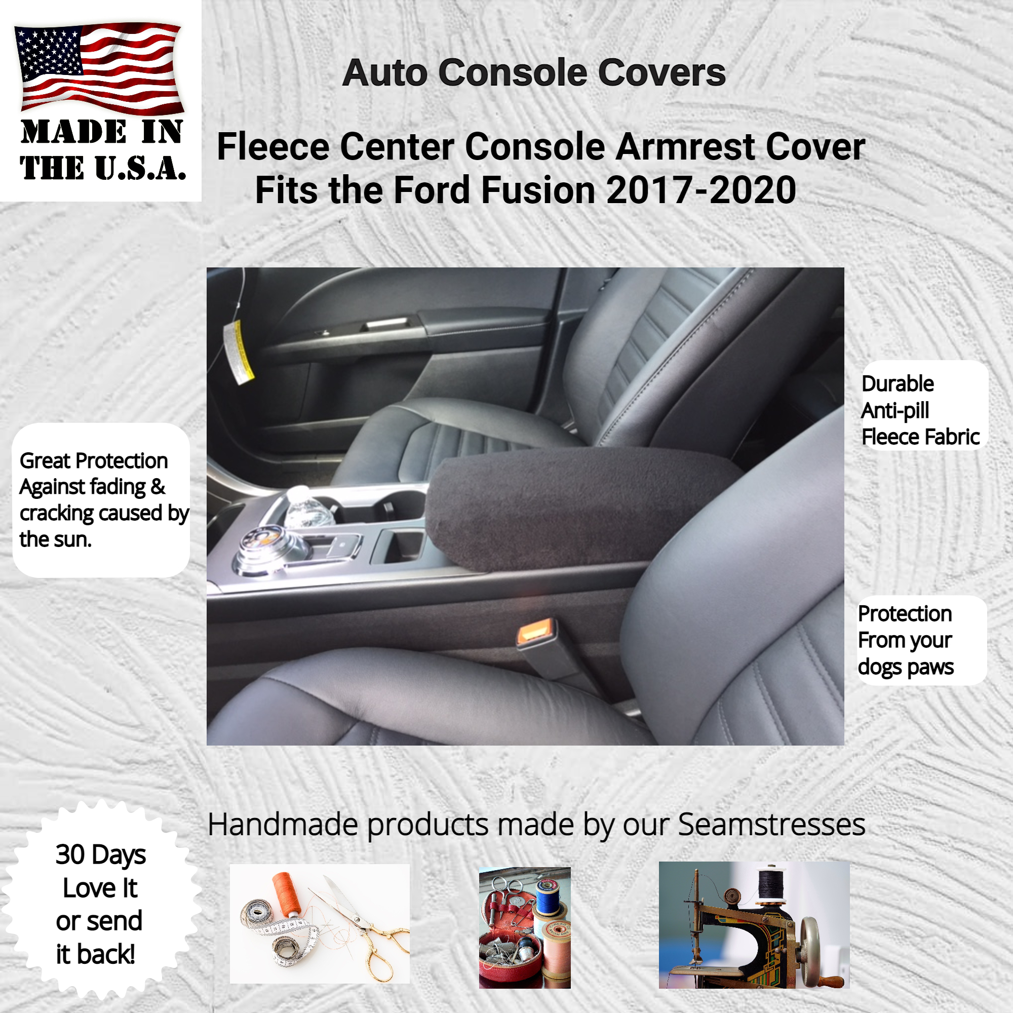 Auto Center Console Armrest Cover Neoprene-Fits the Ford Fusion 2017-20 SB3N