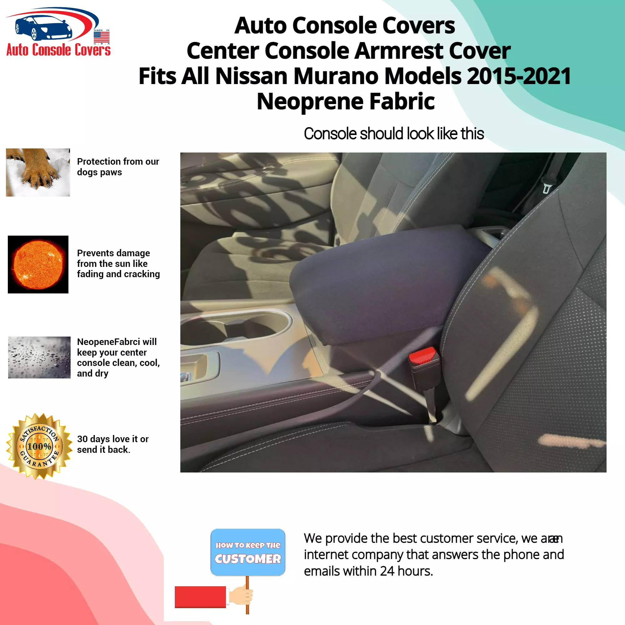 Buy Neoprene Center Console Armrest Cover Fits the Nissan Murano 2015-2021