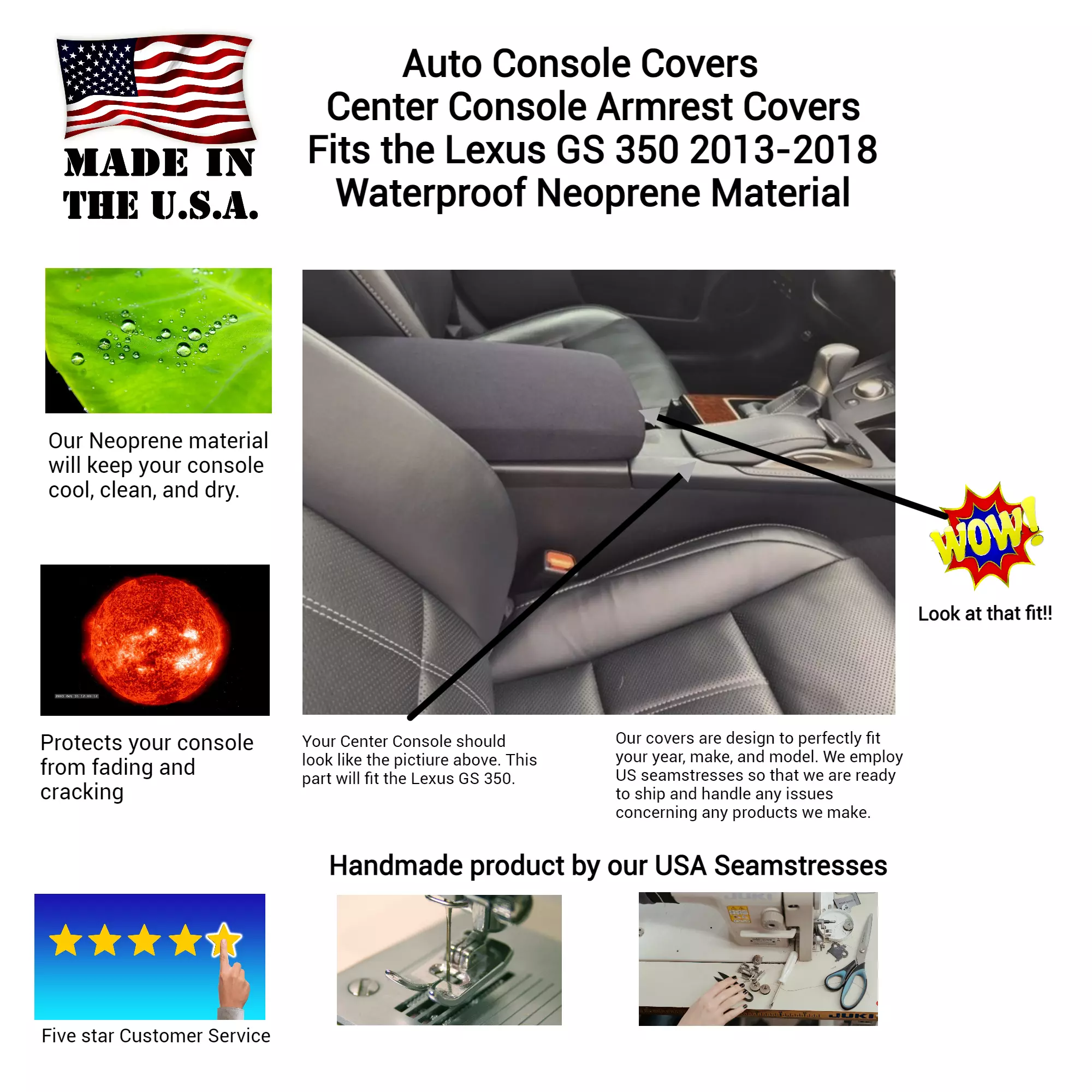 Fits Lexus GS350 2016-2018 Neoprene Center Console Armrest Lid Cover P1NEO