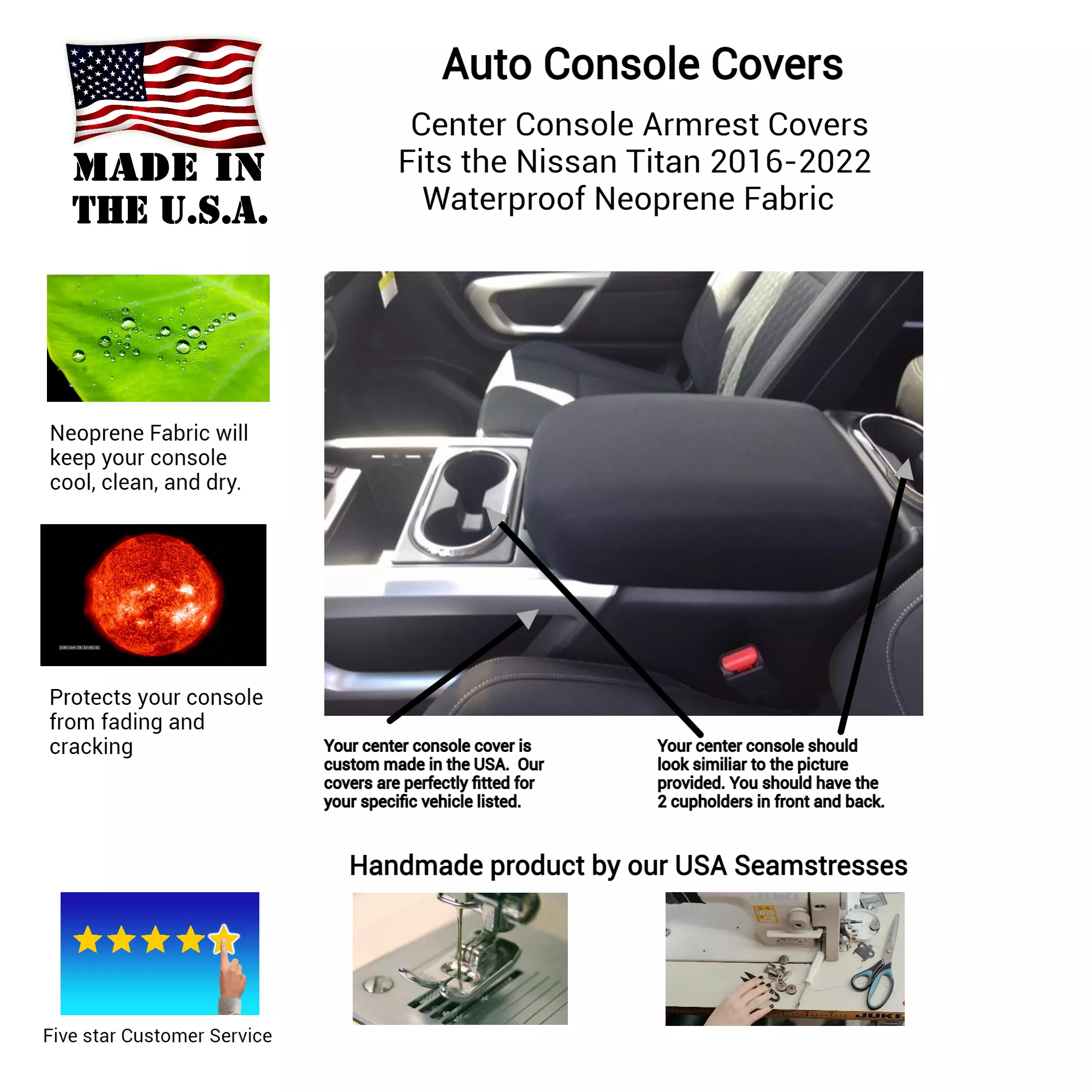Buy Neoprene Center Console Armrest Cover - Fits the Nissan Titan 2016-2022 Waterproof Protection