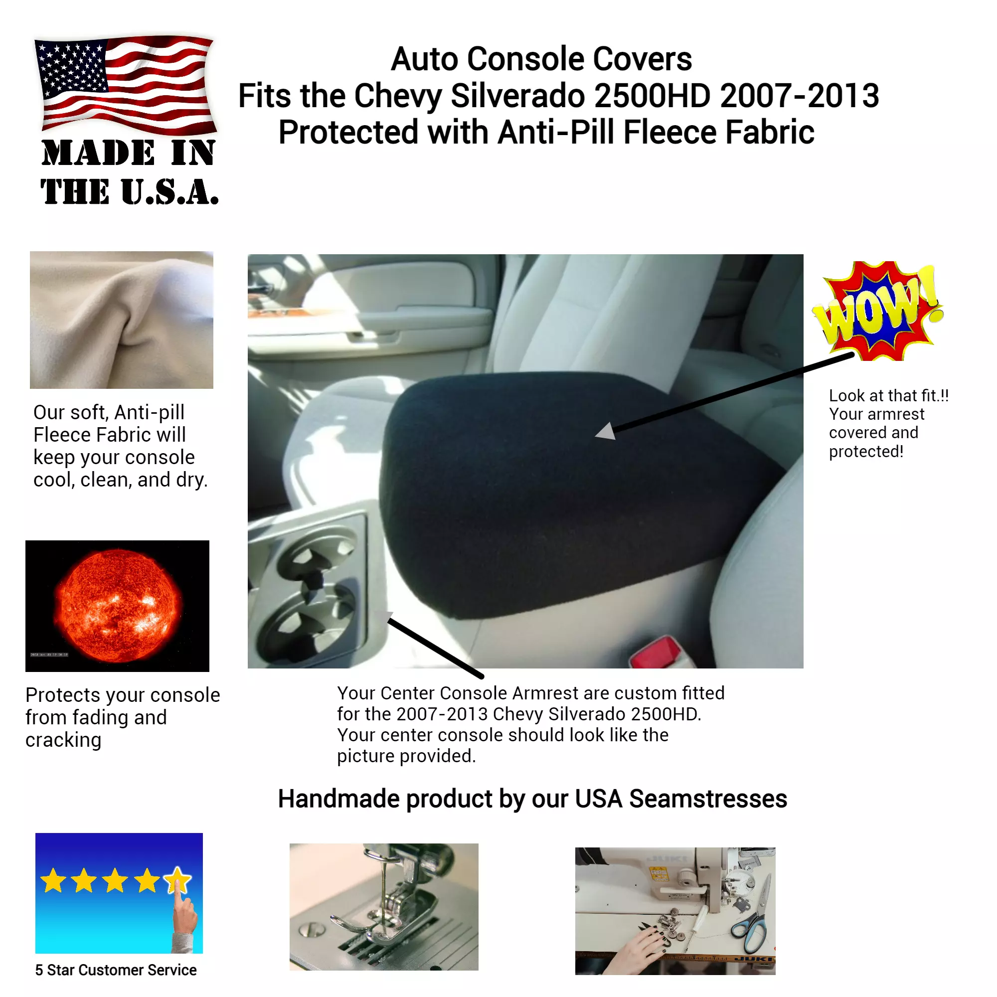 Buy Center Console Armrest Cover fits the Chevy Silverado 2500HD 2007-2013- Fleece Material