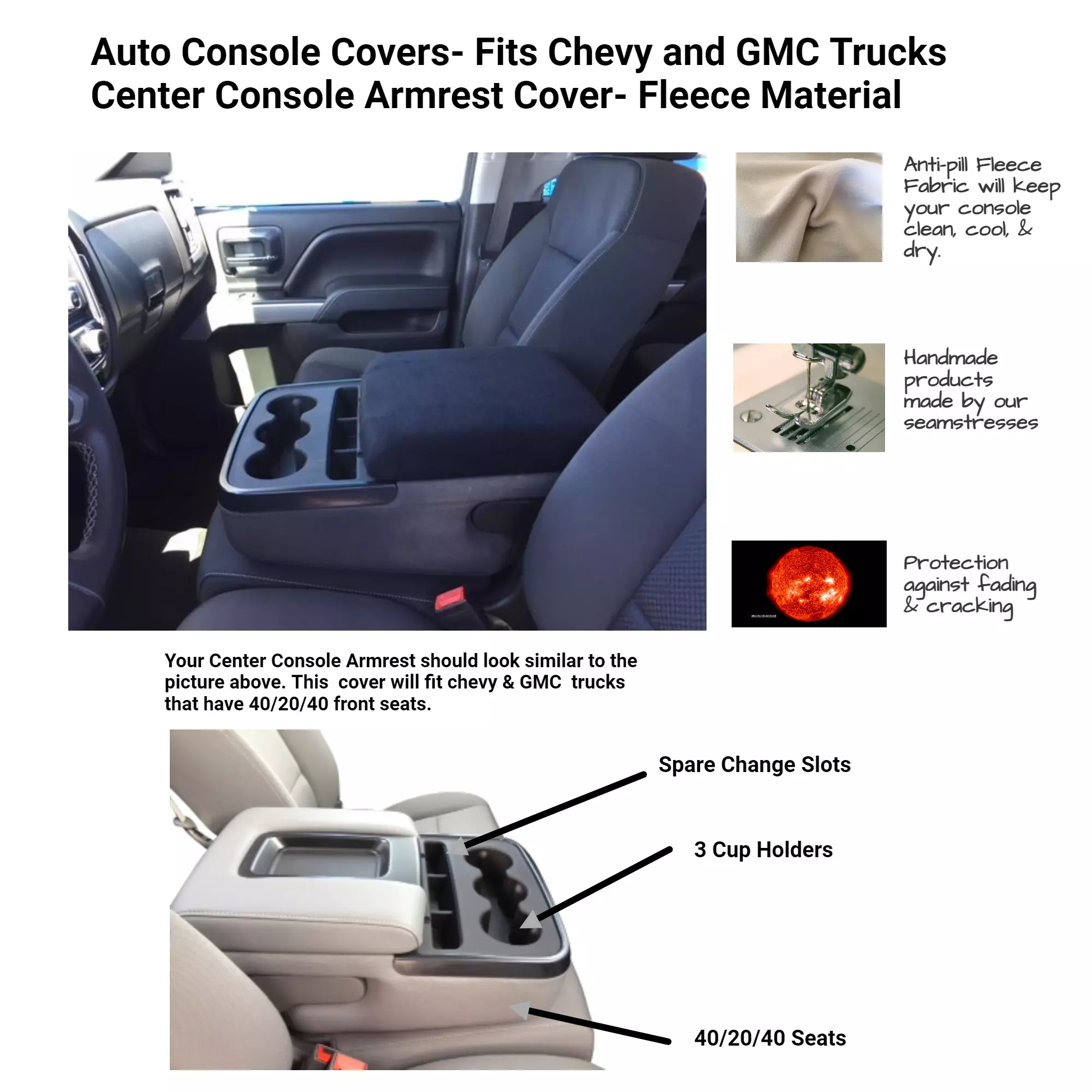 Buy Center Console Armrest Cover Fits the Chevy Silverado 3500HD -All Models & Trims with 40/20/40 front seats 2014-2019-Neoprene Material​