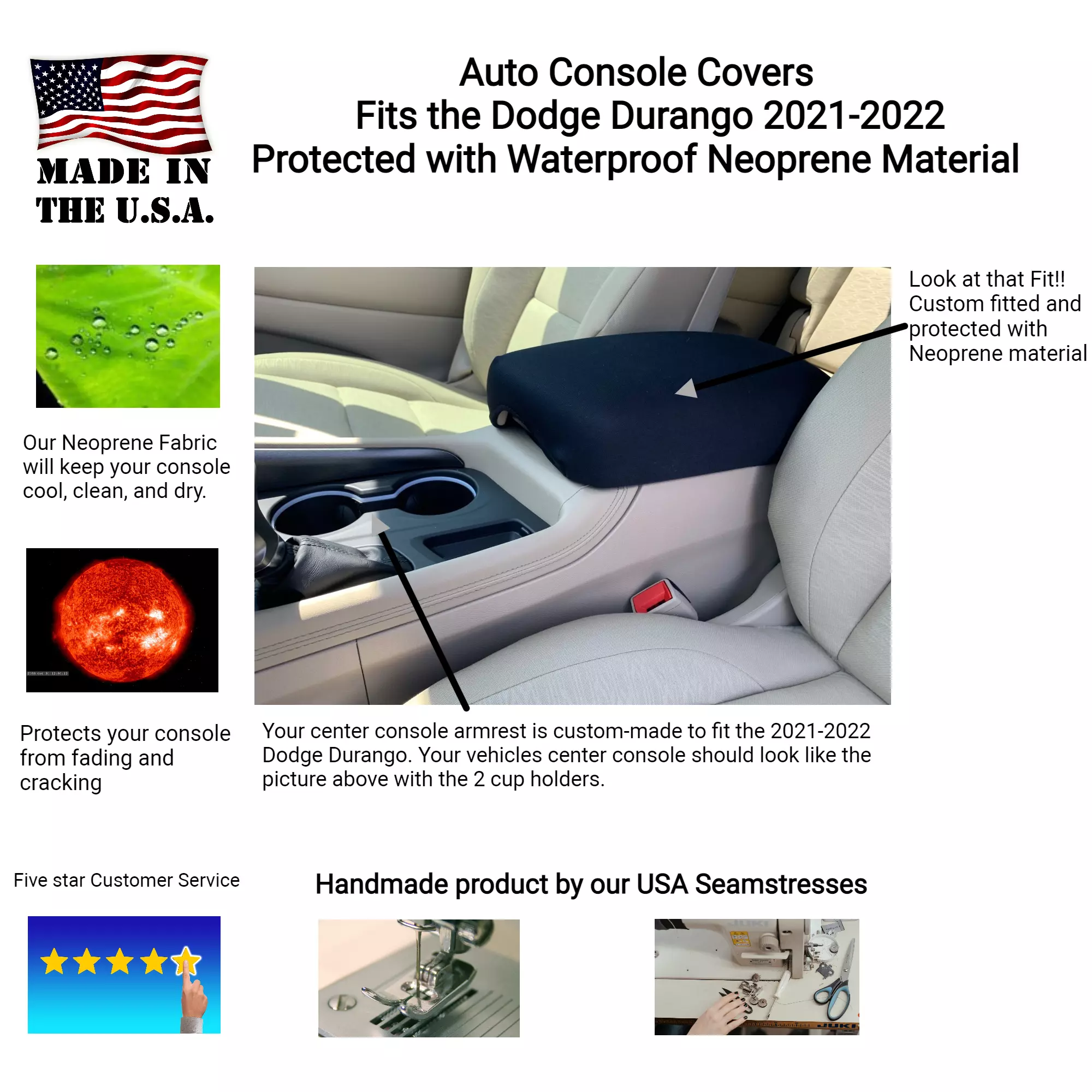 Buy Neoprene Center Console Armrest Cover fits the Dodge Durango 2021-2022