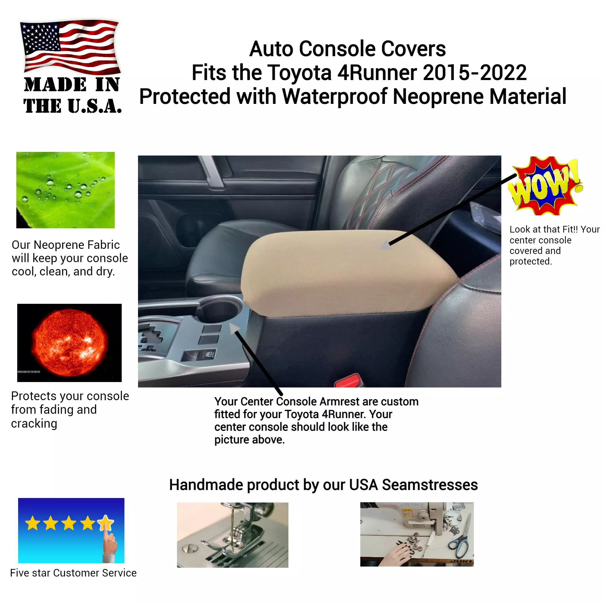 Buy Neoprene Center Console Armrest Cover -Fits the Toyota 4Runner 2015-2022