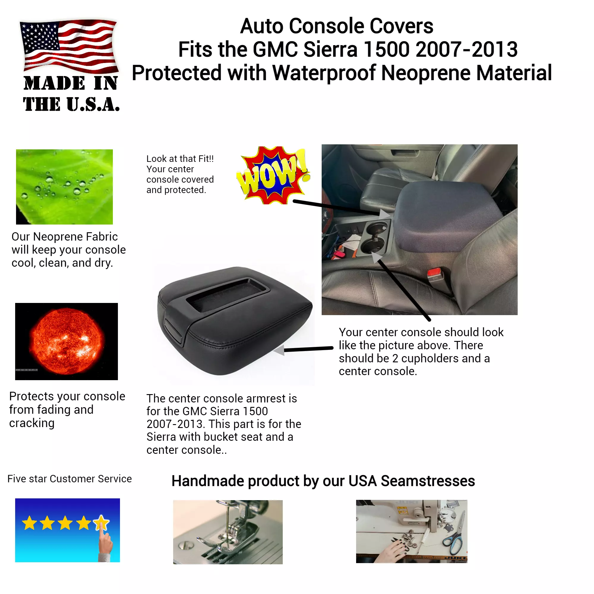 Buy Center Console Armrest Cover fits the GMC Sierra 1500 (2007-2013) Neoprene Material