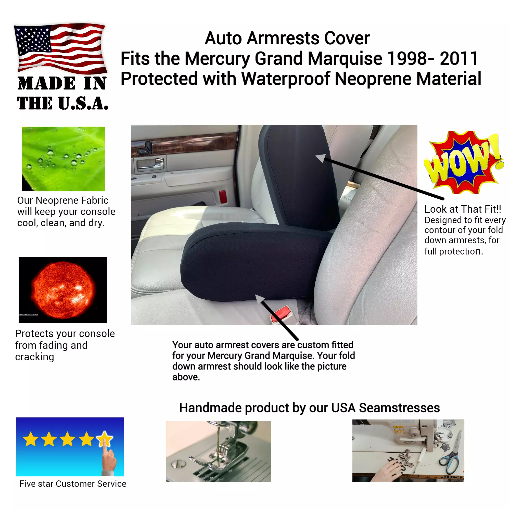 Buy Auto Armrest Covers -Fits the Mercury Grand Marquise 1995-2011 Neoprene Material (1 pair)