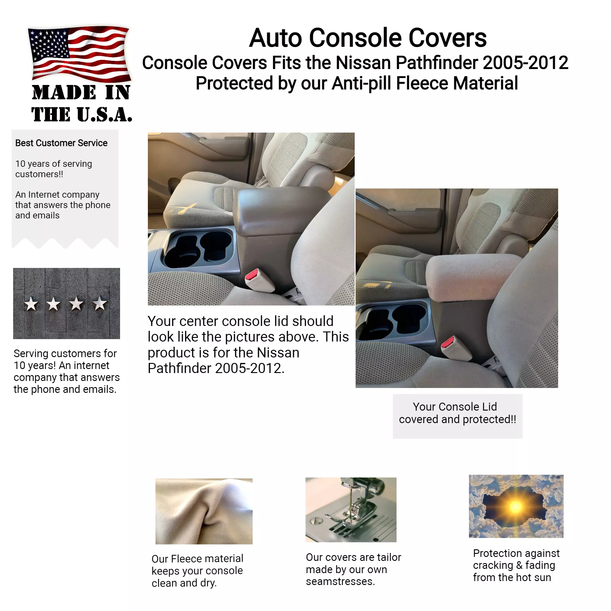 Buy Fleece Center Console Cover fits the Nissan Pathfinder 2005-2012