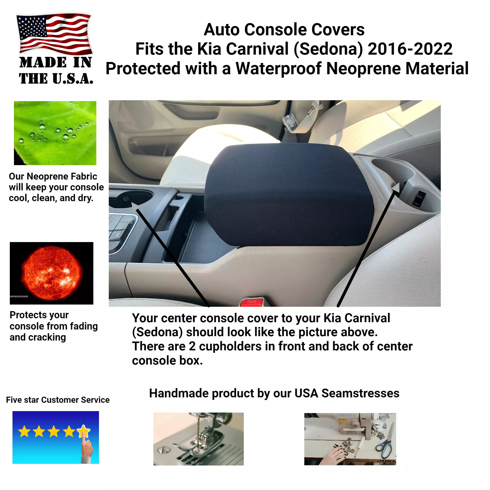 Buy Console Center Armrest Cover fits the Kia Sedona 2016-2022- Neoprene Material