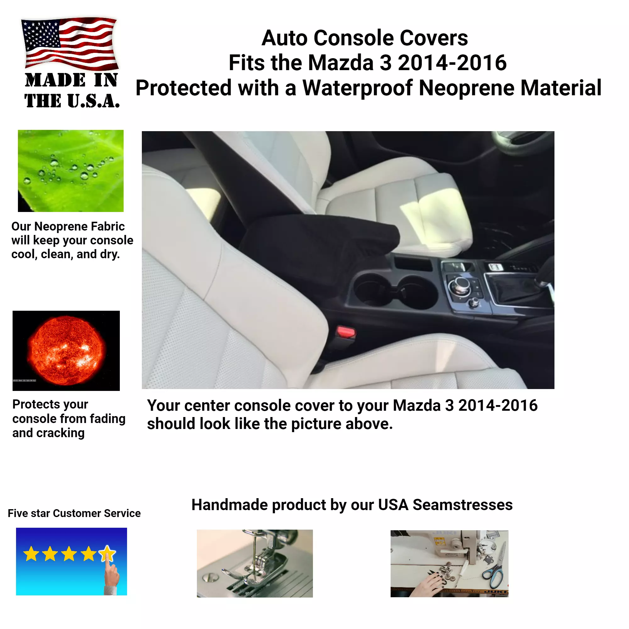 Buy Neoprene Center Console Armrest Cover Fits the Mazda 3 2014-2016