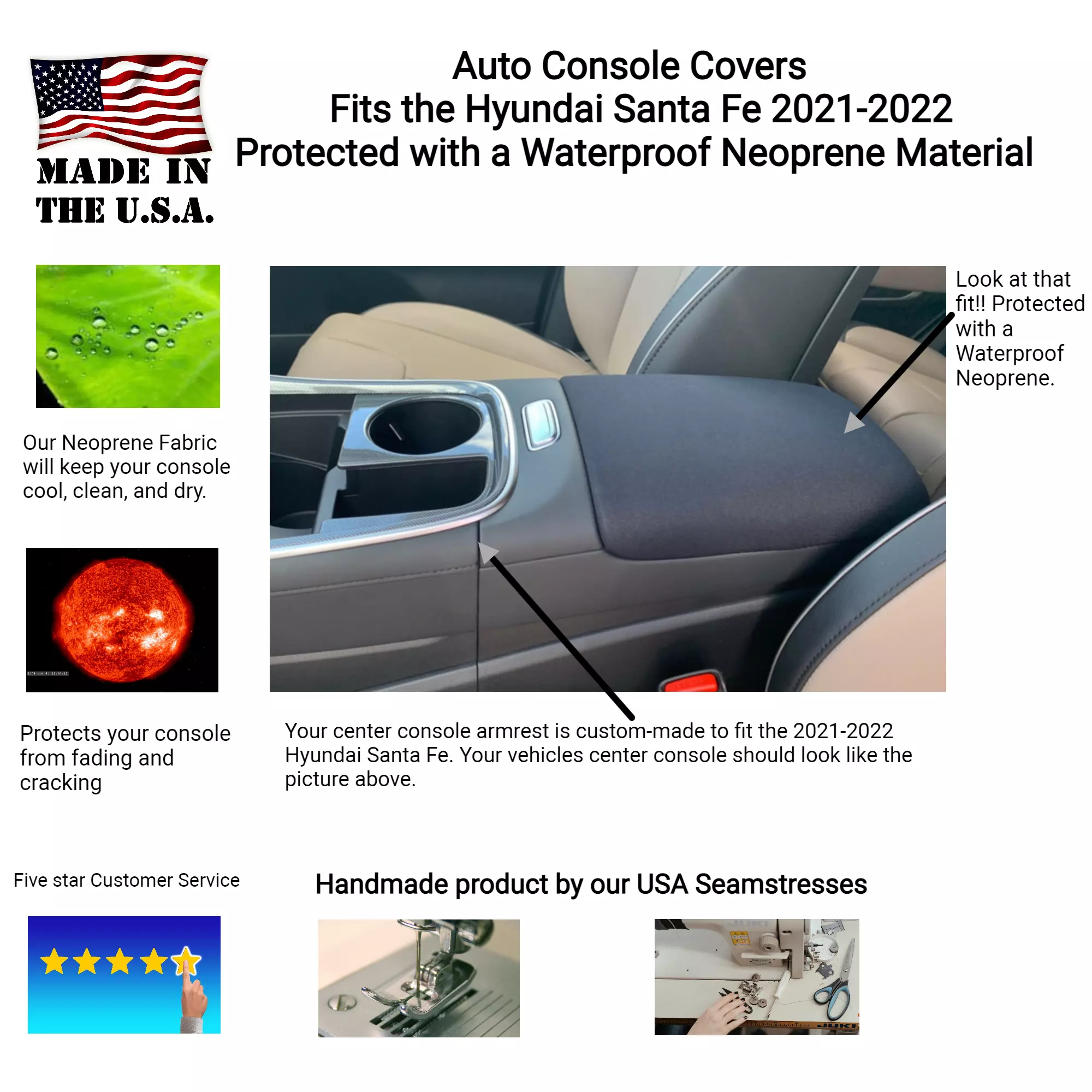 Buy Neoprene Center Console Armrest Cover fits the Hyundai Santa Fe 2021-2022 