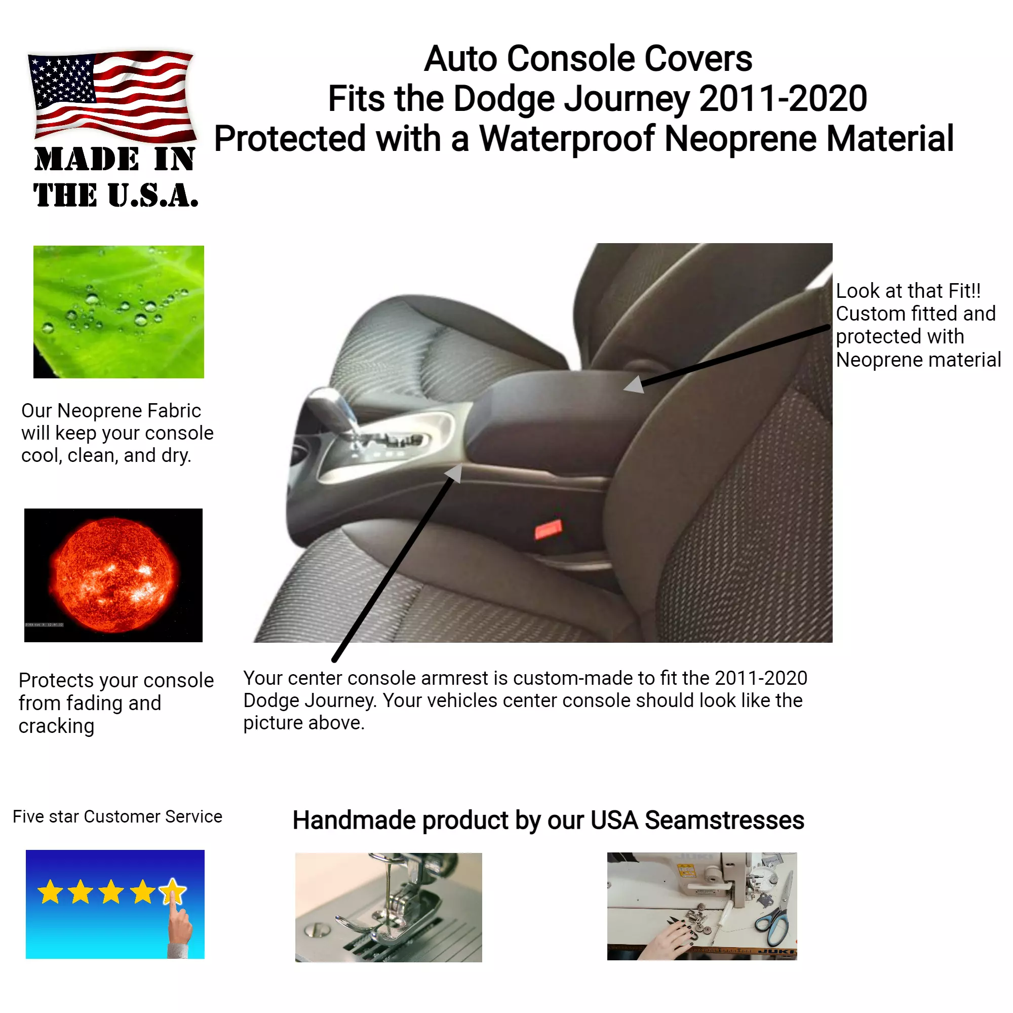 Buy Center Console Armrest Cover fits the Dodge Journey 2011-2020-Neoprene Material