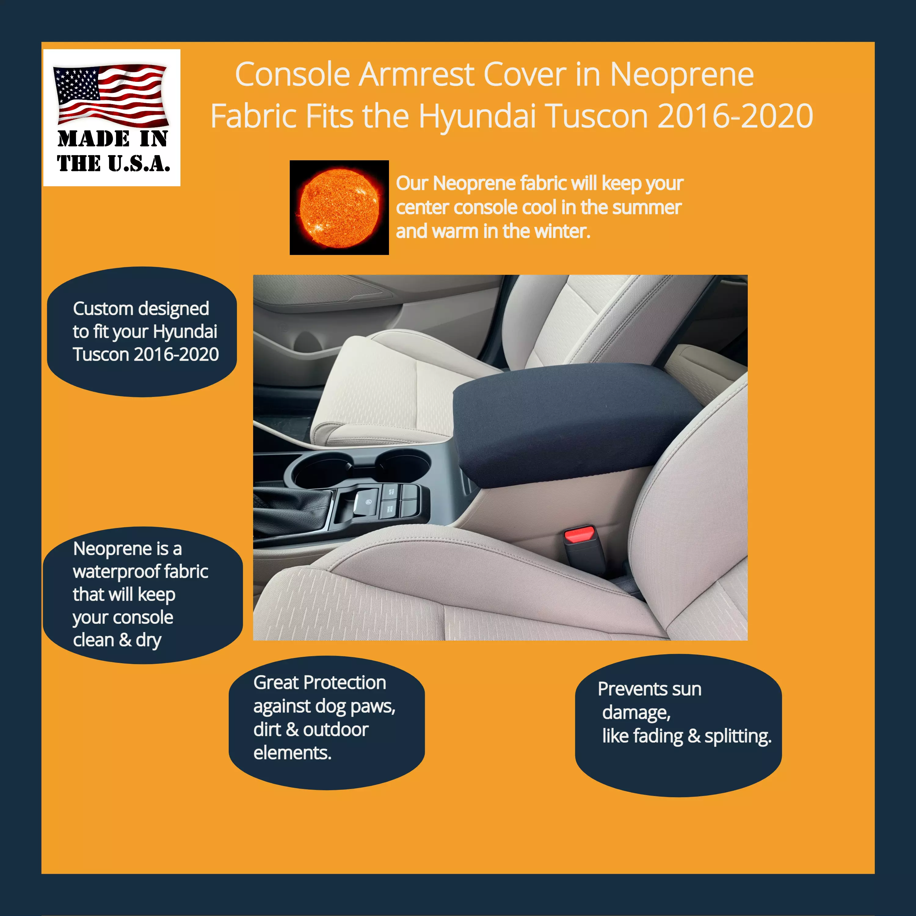 Buy Neoprene Center Console Armrest Cover- Fits the Hyundai Tucson 2016-2020