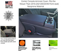 Buy Neoprene Center Console Armrest Cover Fits the Nissan Titan 2016-2021 (With Front Middle Seat)