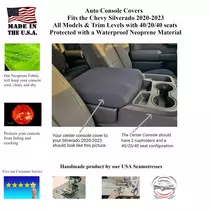 Buy Neoprene Center Console Armrest Cover Fits the Chevy Silverado 2020-2023 All Models & Trim Levels w/40/20/40 seats